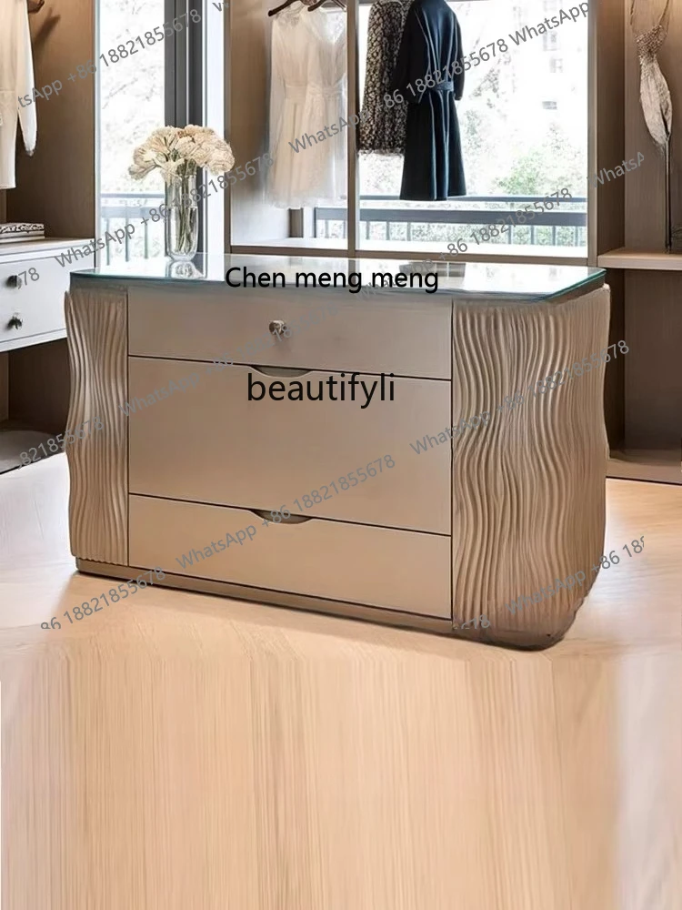 

Modern Light Luxury Solid Wood Island Cabinet Home Wardrobe Drawer Cabinet Storage Cabinet Freestanding Island Table