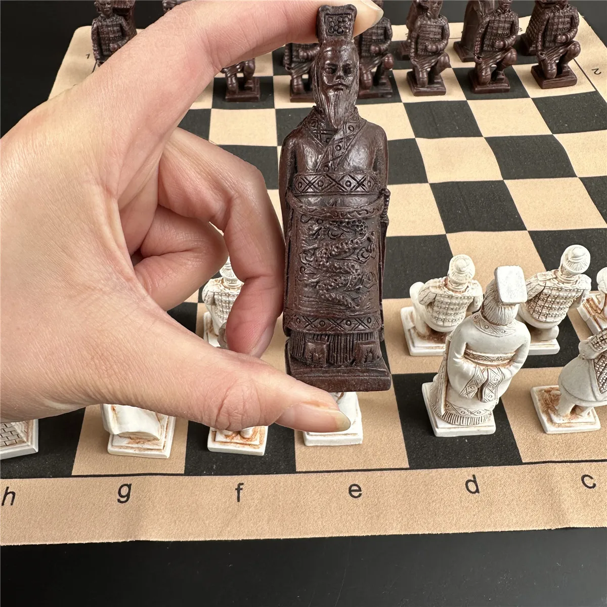 Terra Cotta Warriors Antique Big Chess Pieces Chess Leather Chess Board 43cm/16.93inch Handmade Characters Parent Games