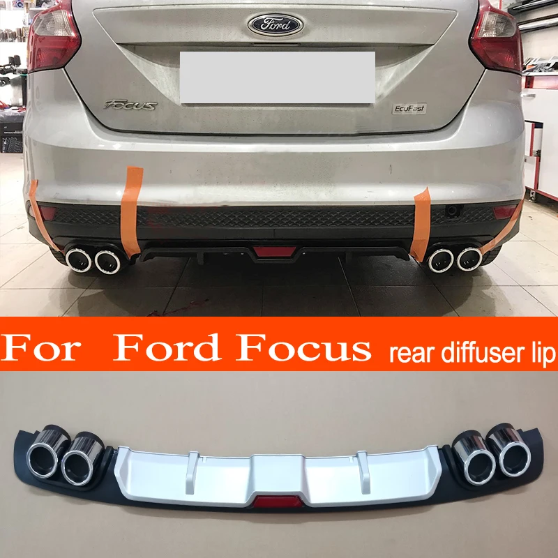 Focus 3 HB SD ABS Plastic Silver / Black Car Rear Bumper Rear Diffuser Spoiler Lip for Ford Focus 3 HB SD