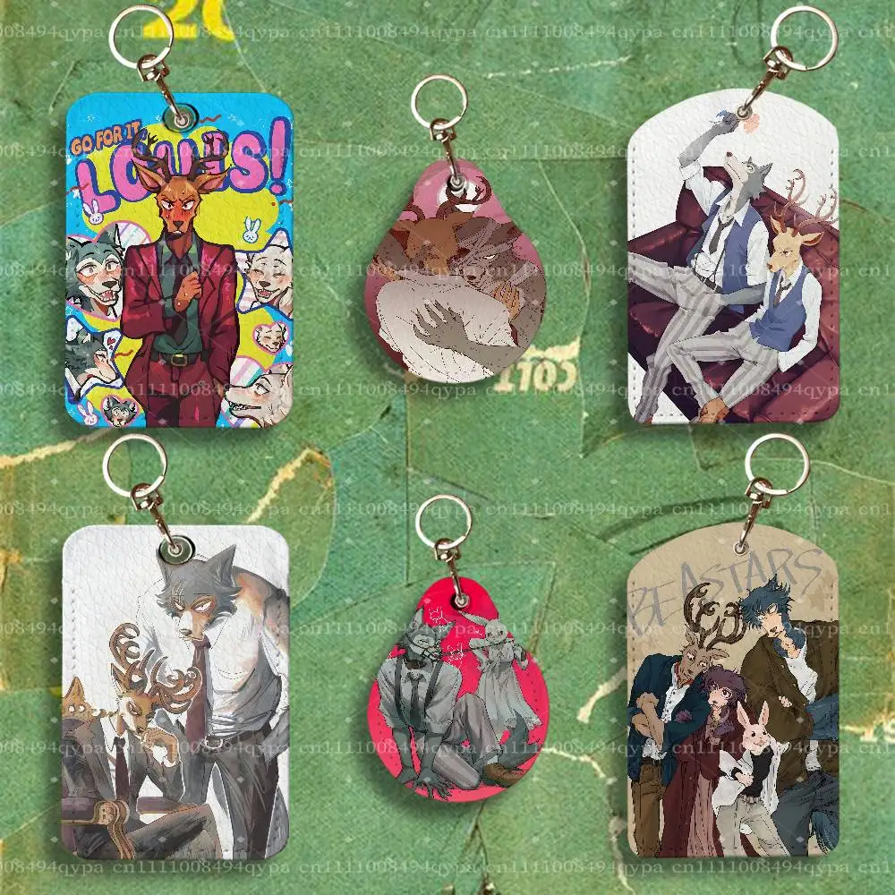 B-Beastars Anime Legoshi Louis PU Leather Card Holder with Keychain ID Card Holder Protective Cover For Credit Bus Subway Card