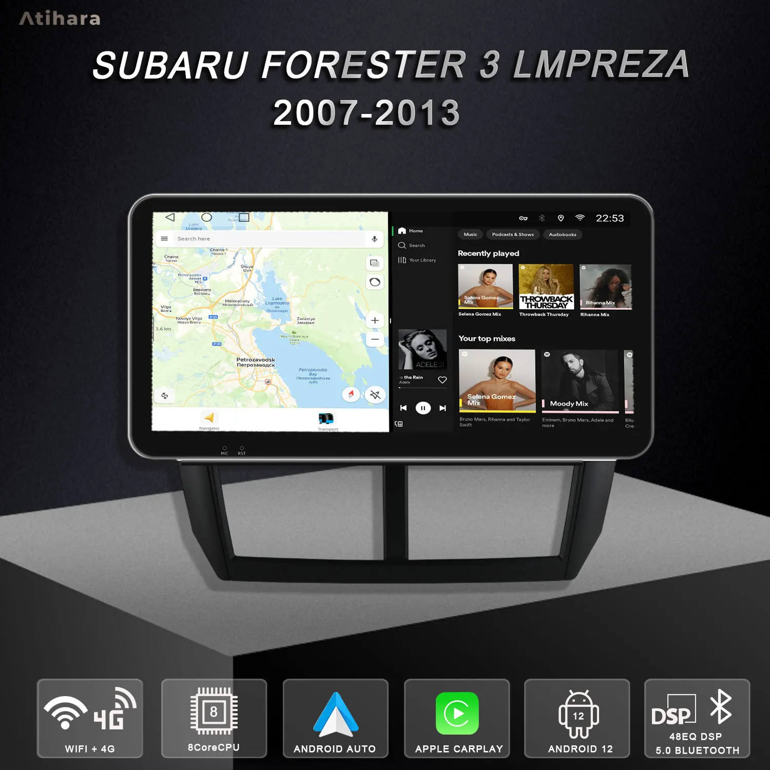 

Atihara 10.33" Car Radio For Subaru Forester 3 lmpreza 2007-2013 Carplay Android Auto 2 Din GPS Navigator 4G WiFi RDS DSP Stereo