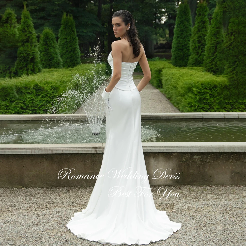 Vestido De Novia De sirena con cuello barco plisado moderno, vestido De Novia sin mangas con espalda abierta y tren De barrido, Vestidos De Novia personalizados