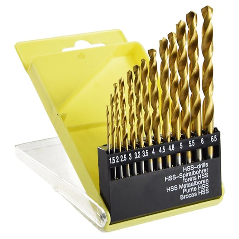 

13Pc 1.5-6.5mm Round Shank Twist Drill Bit Set Titanium Coated HSS Bit Woodworking Metal Tools