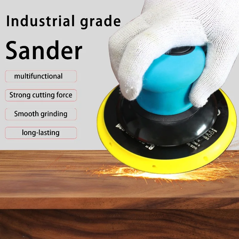 Blue 6 Inch Dust Free Pneumatic Random Orbital Sander Easy Operation Durable for Household Wood Polishing Projects
