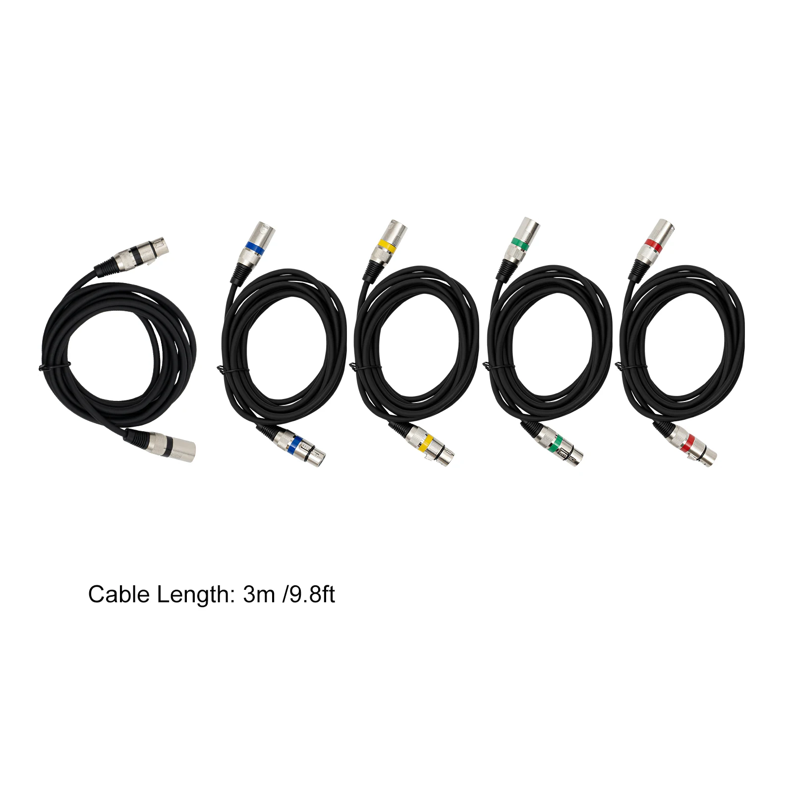 DMX-Lichtsteuerkabel 4/5er-Pack - 3m 3-Pin XLR-Kabel für DMX-Controller/Moving Head/Verstärker