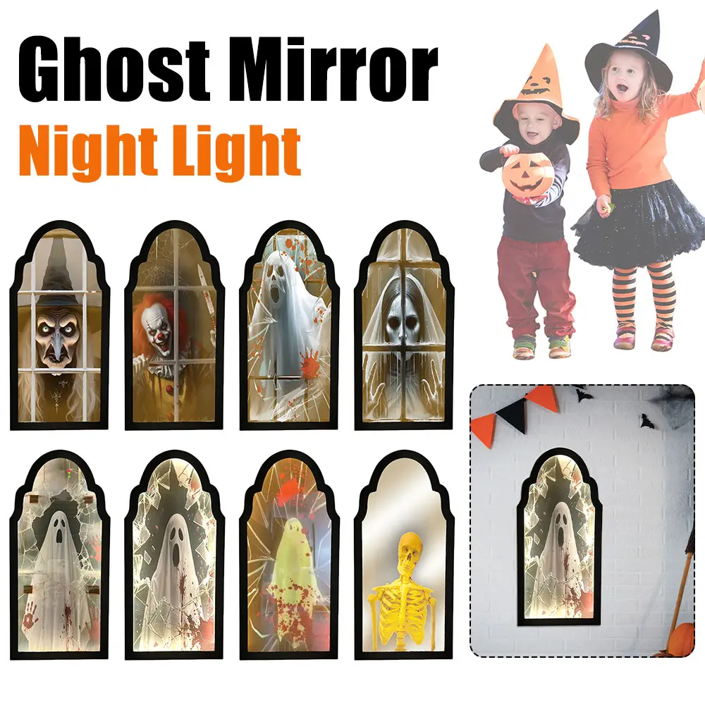 

USB Halloween Ghost Mirror Hologram Ghost Mirror Night Light Home Decor Accessories Warm Light Spooky Scary Ghosts Mirror