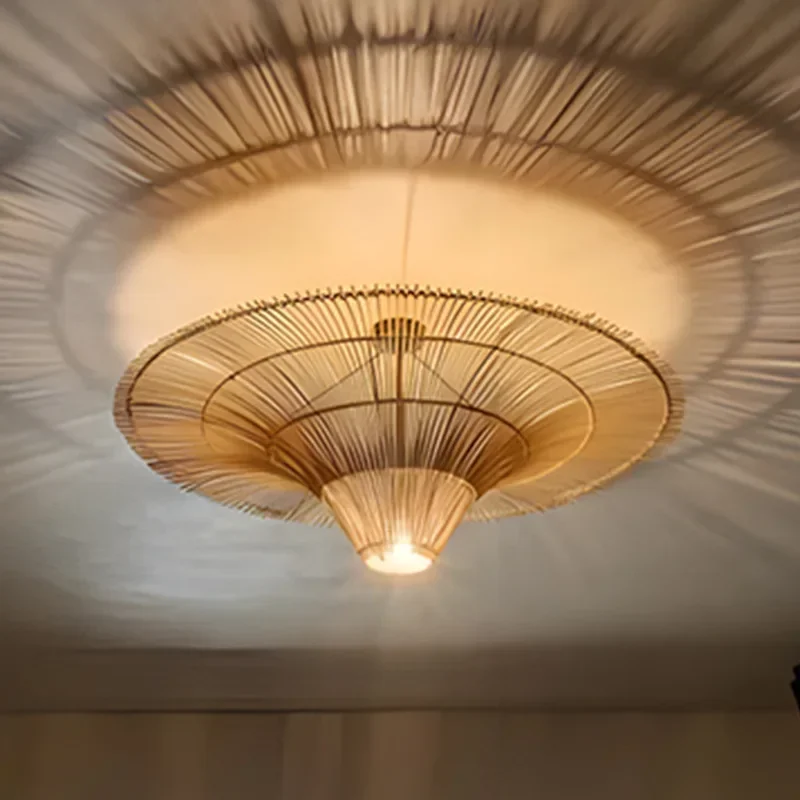 2026 اليدوية الروطان النسيج الإبداعية Led الثريا مطعم بار غرفة الشاي الصيني الإقامة غرفة نوم قلادة مصباح ديكور فني Lig