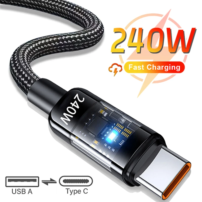 240W Super Fast Charging Cable for Laptop Tablet USB Type C Data Cord for Macbook Air iPad iPhone 15 16 Pro Max Xiaom Samsung