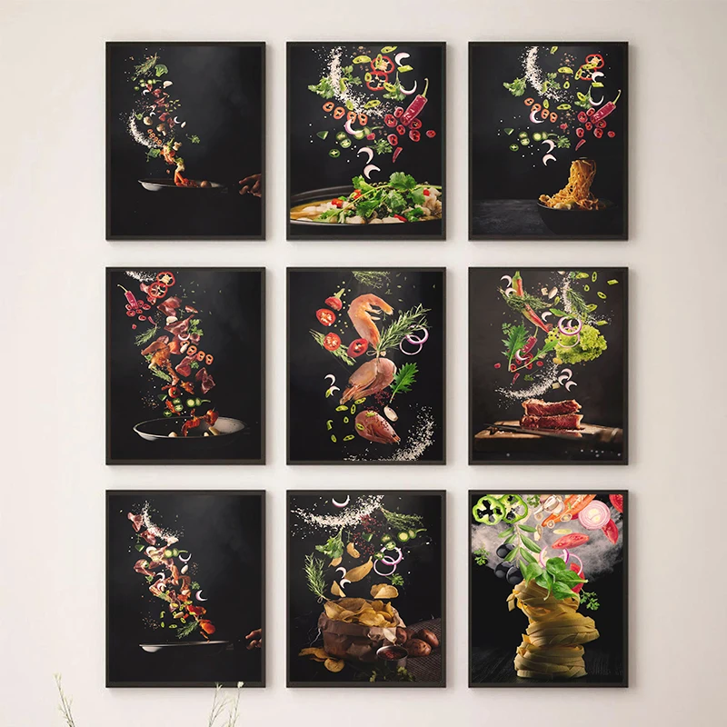 Pósteres clásicos de cocina tradicional, pintura en lienzo, imágenes de ingredientes de cocina, restaurante, sala de estar, decoración del hogar