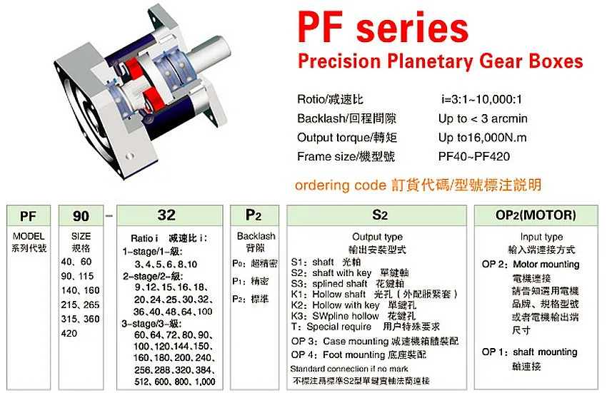 Precision Planetary Gear Reducer PF40L1-4-P2-S2 With 100W Yaskawa And Delta Servo Motors