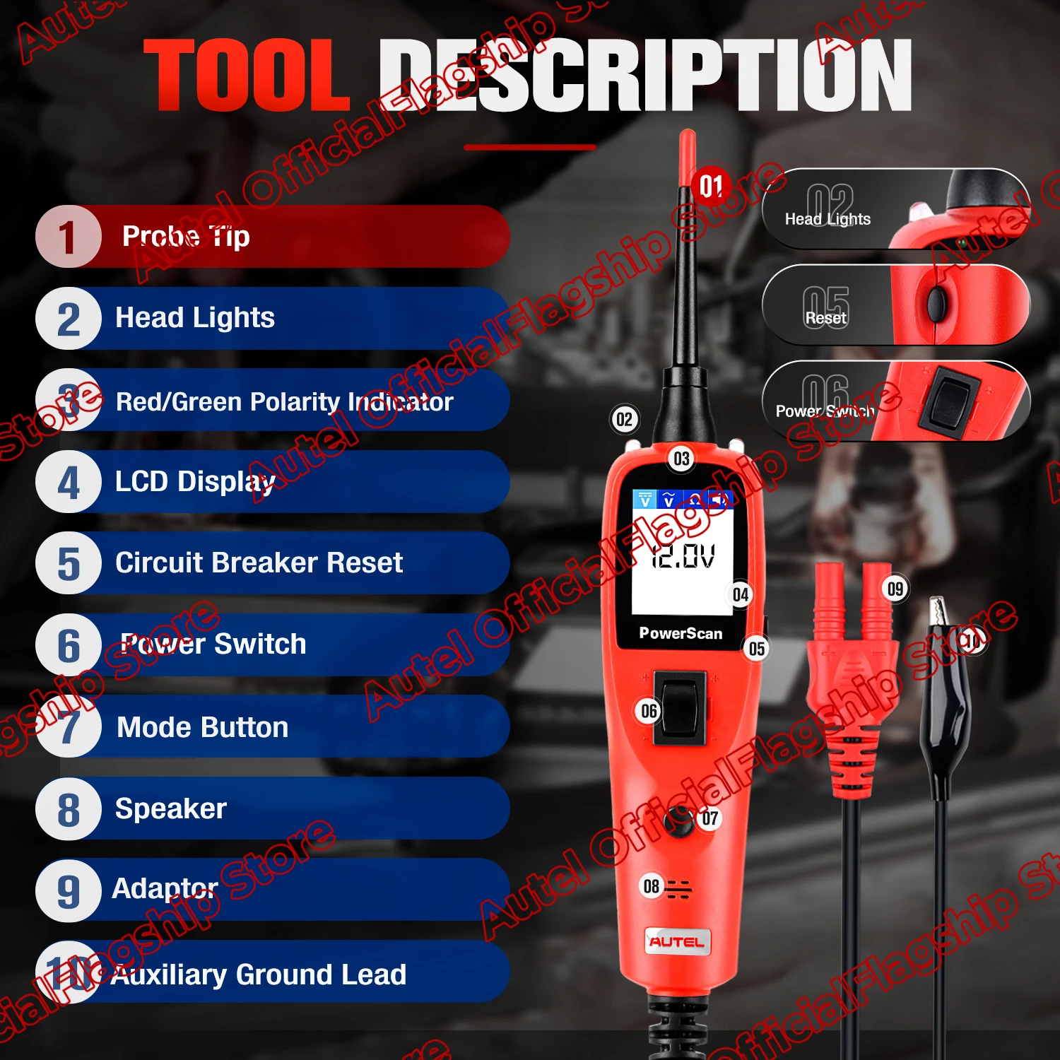 2024 Newest Autel PowerScan PS100 Electrical System Diagnosis Tool Circuit AVOmeter Tester With Flashlight Four Work Modes