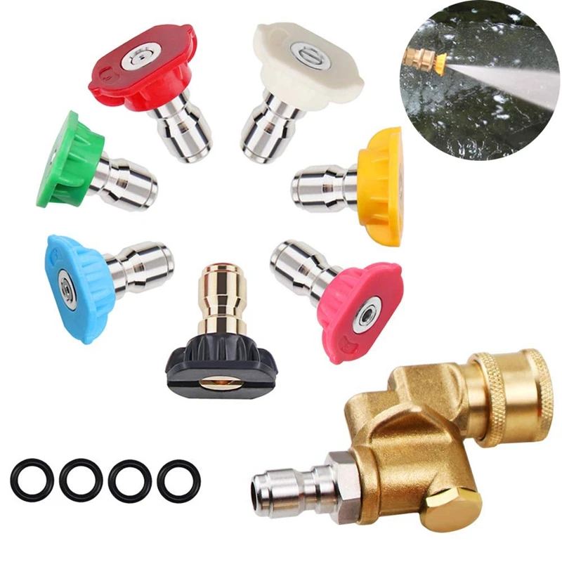 Pressure Washer Spray Nozzles Tip,Replaceable Multiple Degrees Power Washer Accessories Kit(Pivoting Coupler+4 O-Rings) 1/4 Inch