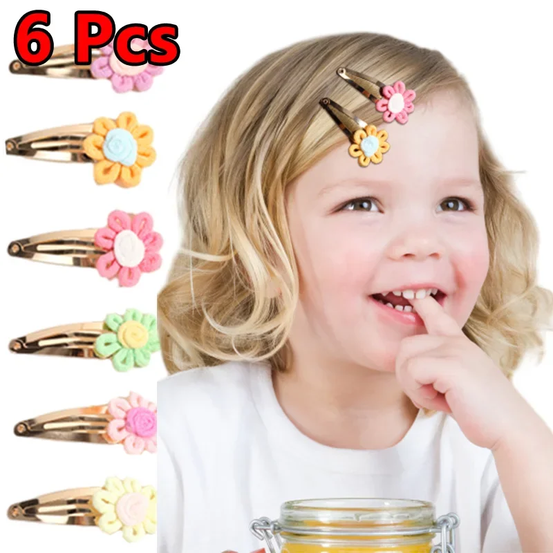 

ncmama 6Pcs/set Sweet Girls Flower Hair Clips Mini Snap Bb Clip for Kids Girls Gold Hairpin Children Barrettes Hair Accessories