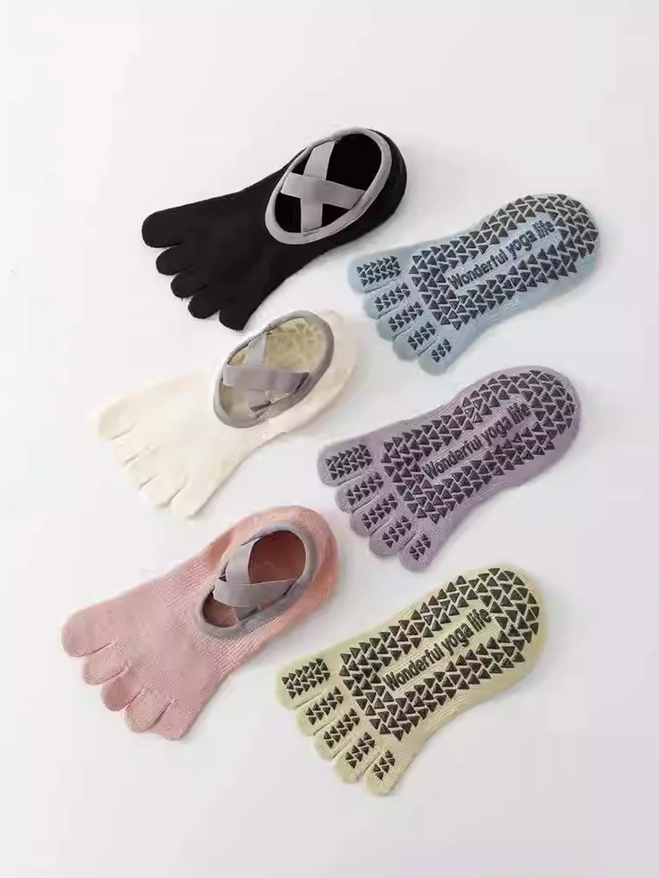 6 pairs of five-toed yoga socks, non-slip, professional, thin summer style for women, specifically for Pilates training, indoor sports, and fitness