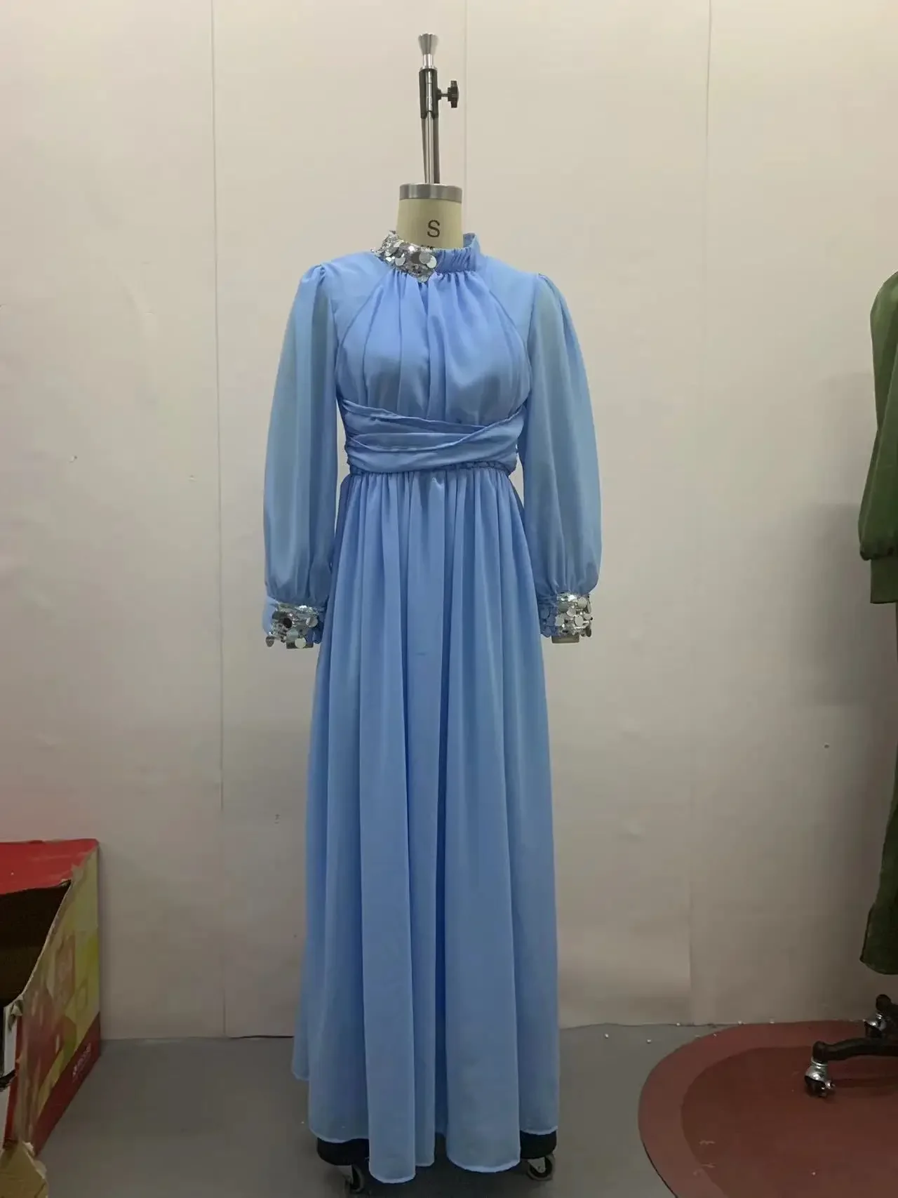 

Party Dresses Women Long Dress Vestidos Half High Collar Tight Waist Sequins Diamonds Folds 2025 Autumn Female A Line Maxi Gown