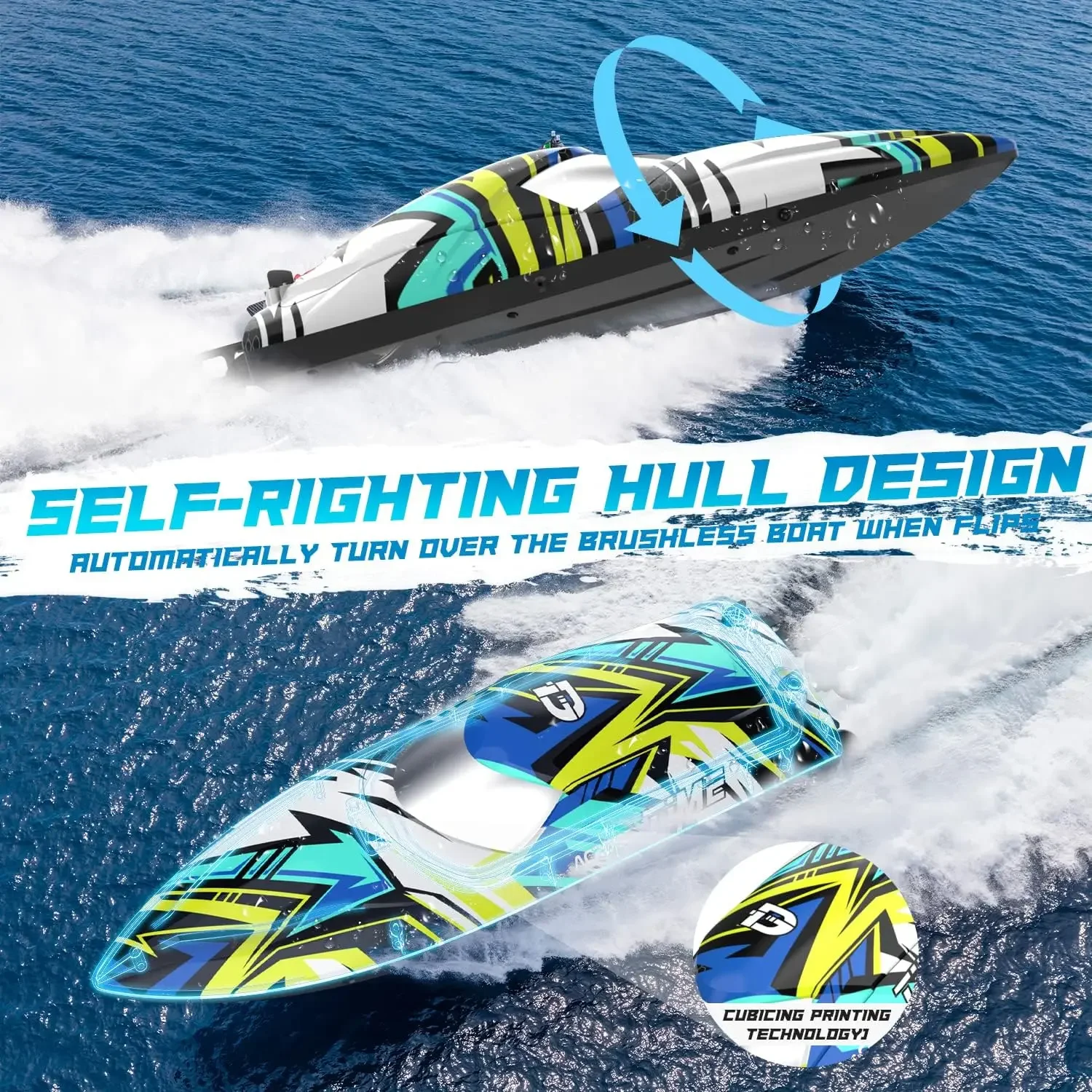 Remote Control Boat, 30+ mph Racing RC Boat, Full Proportional 2.4Ghz Speed Boat,Selfrighting Fast Boat with LED