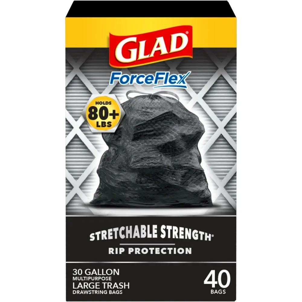 Glad ForceFlex 30 Gallon Large Trash Bags, Unscented, 40 Bags