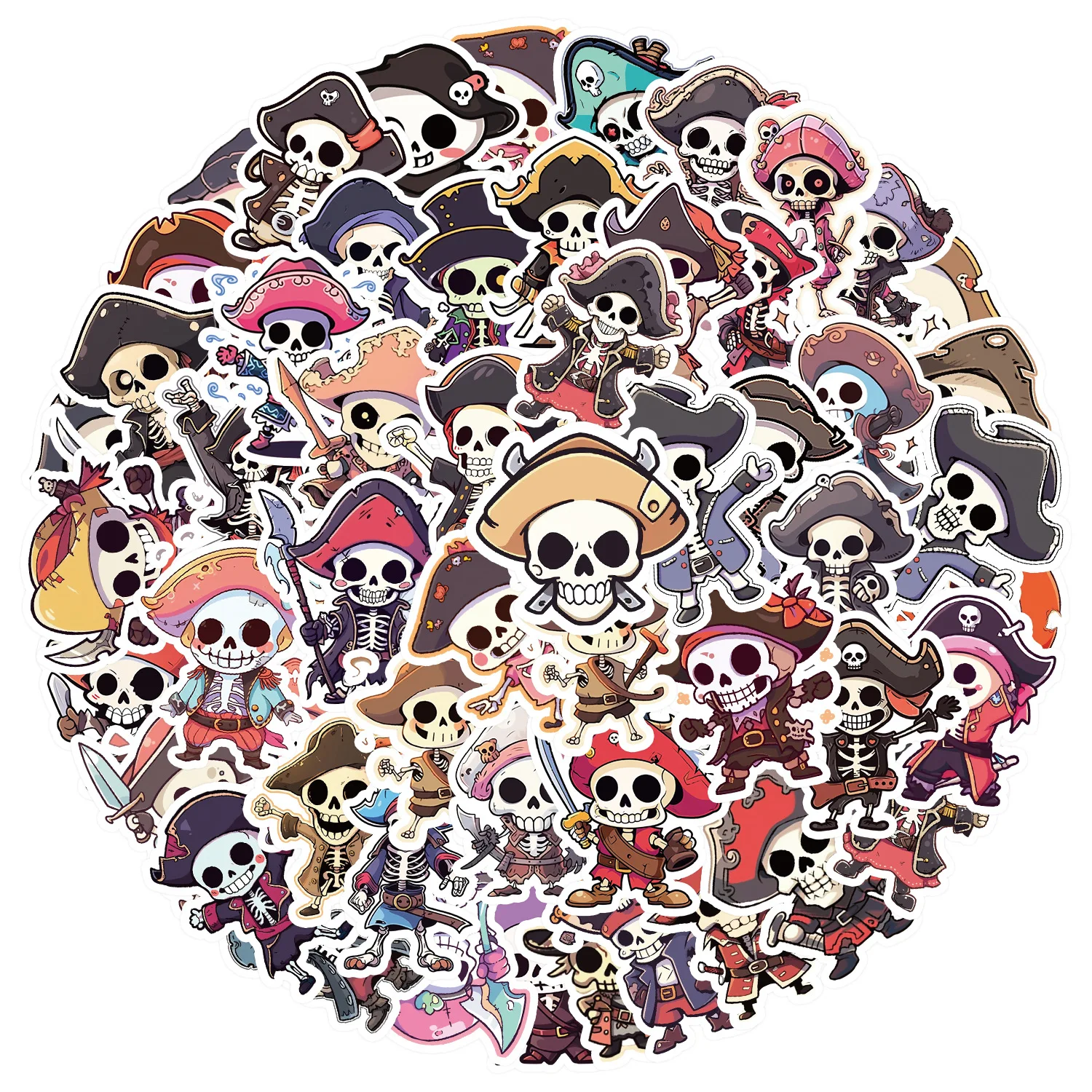 10/30/50PCS Cartoon Kawaii Skull Series Pirates Sticker DIY Phone Laptop Luggage Skateboard Graffiti Decals Fun for Gift