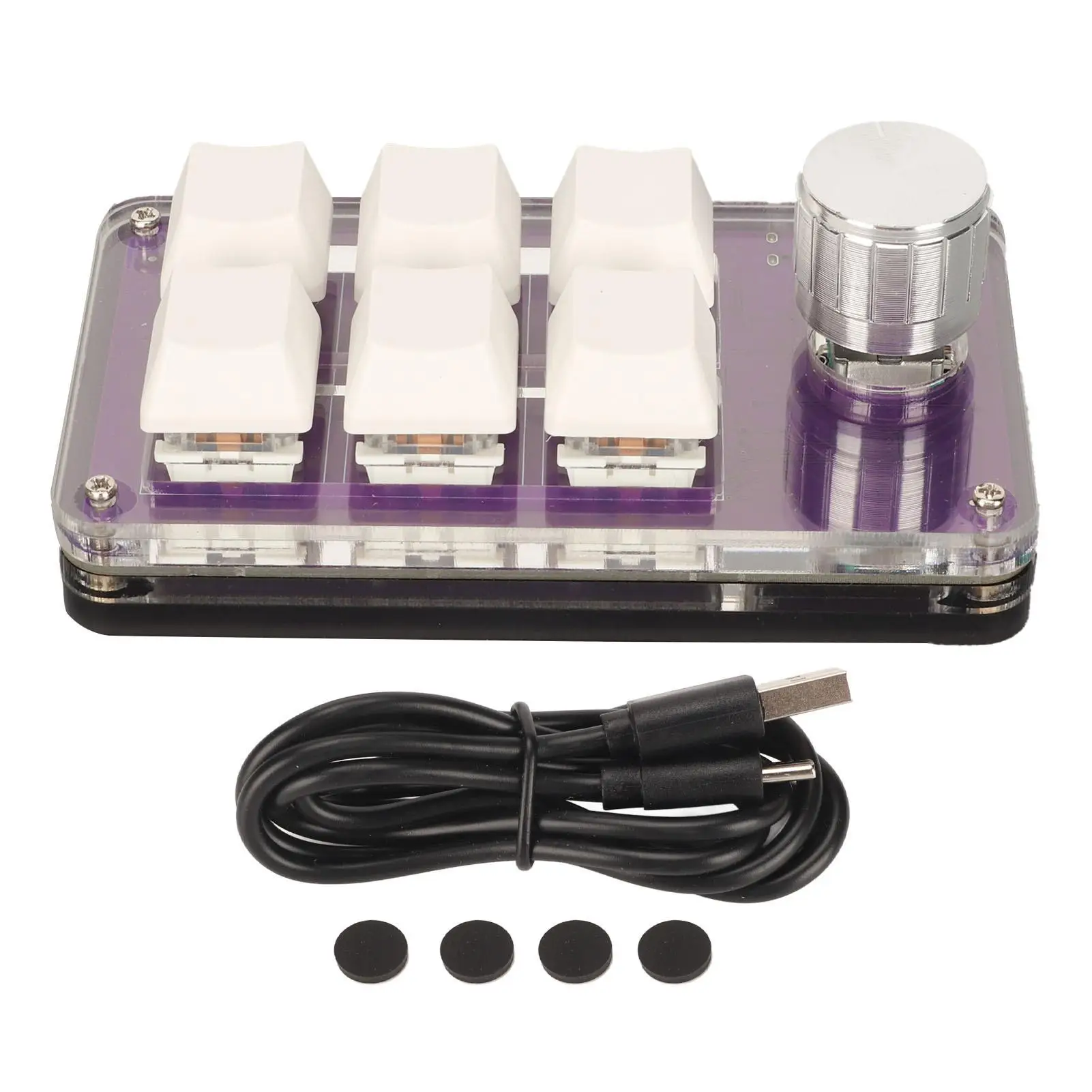 

Mini Mechanical Keypad 6 Keys with Knob RGB Blue Switch Wired Programmable One Handed Plug and Play Gaming Accessory