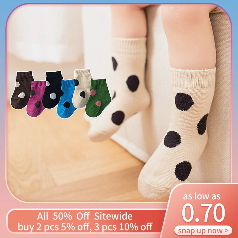 

Детские носки средней длины с точечным принтом, мягкие дышащие детские хлопковые носки, модные детские длинные носки, обувь для мальчиков и девочек 0-4 лет
