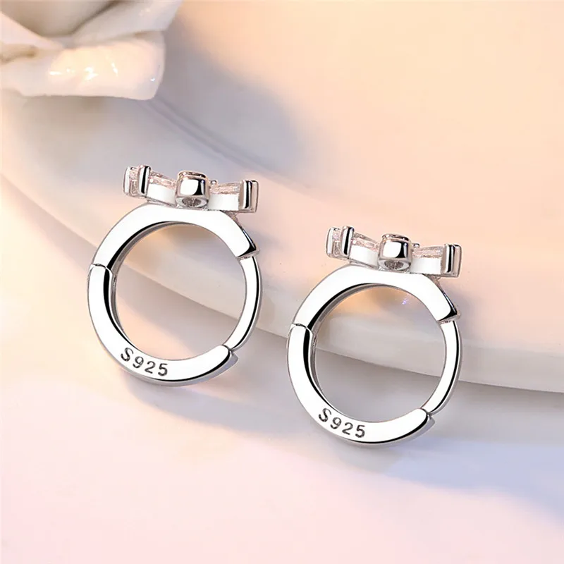 Cute CZ Flower Earrings Fine 925 Sterling Silver with AAA Cubic Zircon Stone Inlay Paved Hoop Loop Jewelry for Women