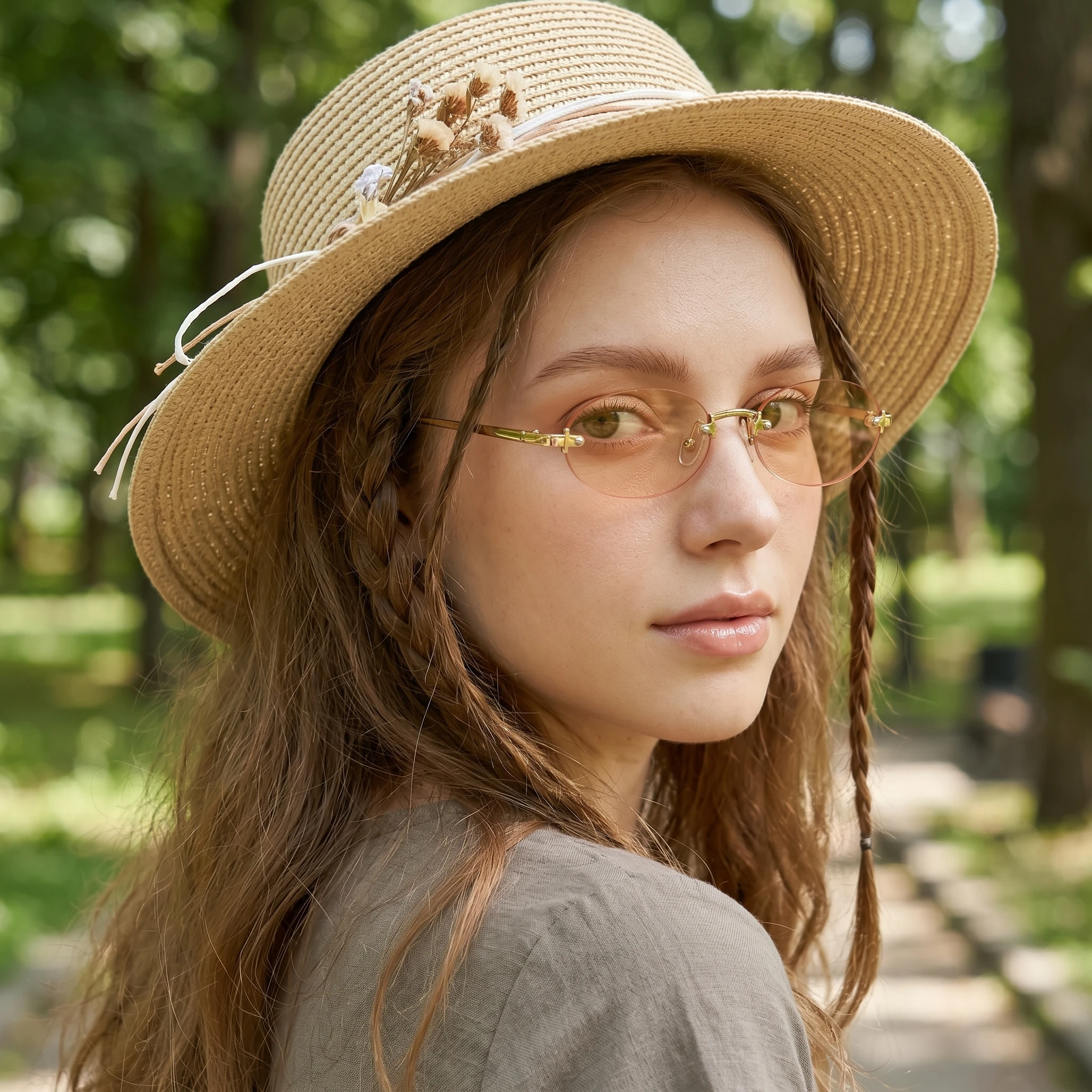 Fashion Rimless Oval Sunglasses Women  Metal Frame Curved Anti-Slip Temples Durable Hinge Comfortable Nose Pads