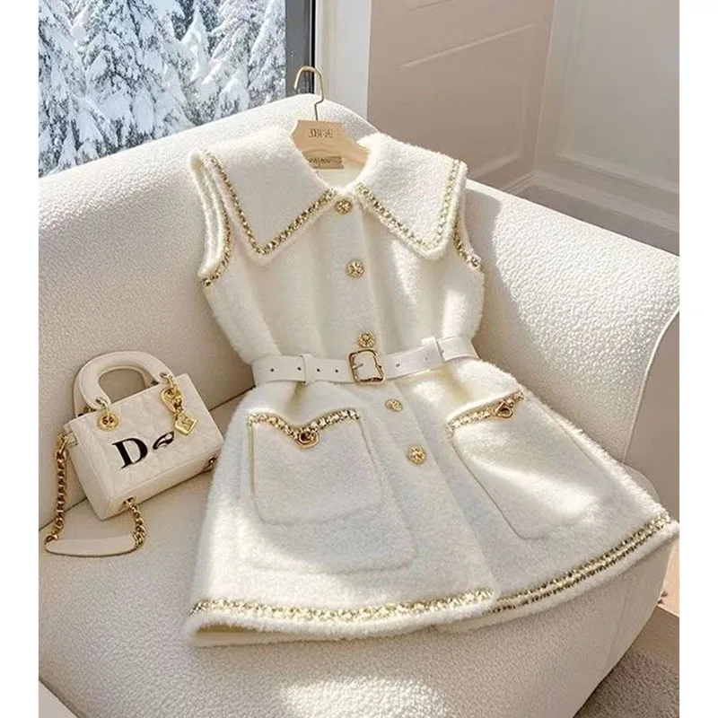 

2025 Autumn New Vest Jacket Women Korean Sleeveless Lambhair Vest Waist Waistcoat Short Warm Coat Ladies Tops Outerwear Lady