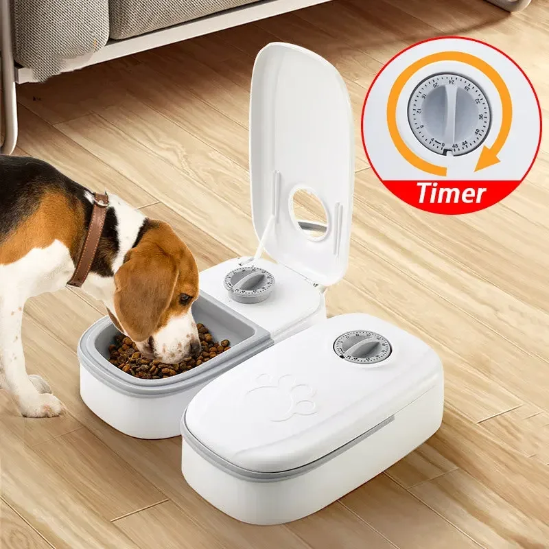 Pet Timing automático Pet Alimentador, recipiente de comida seca e úmida de grande capacidade, tigela dupla elétrica destacável para cães e gatos