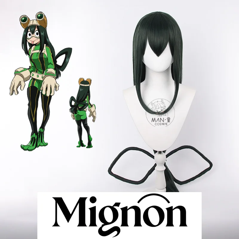 My Hero Academy Tsuyu Asui Cosplay Wig Detachable Figure-8 Style Dark Green Direct Sales Halloween Gift