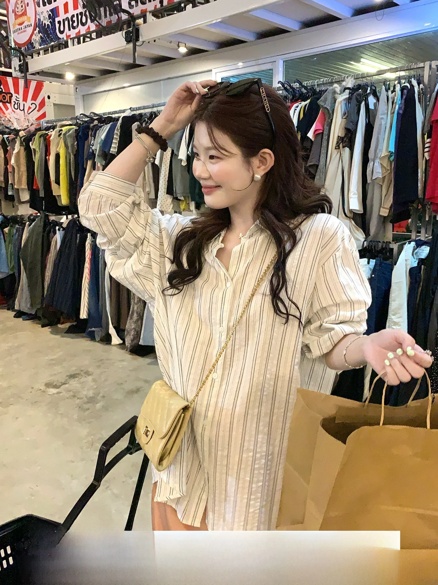 

Loose Casual Korean Sle Striped Long Sve Women's irt Cotton Blend Breathable Comfortable Lazy Vaion Top