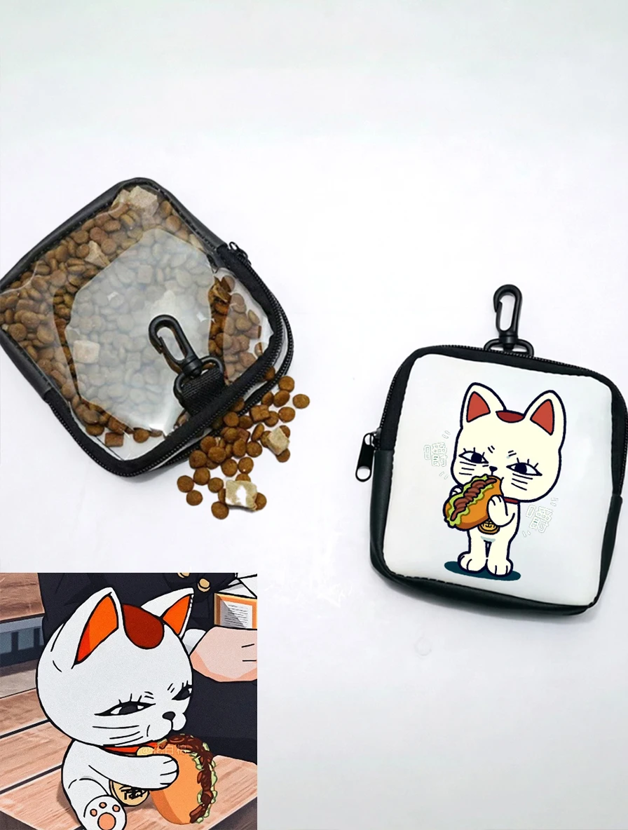 Portable Turbo Granny Cat Snack Bag Transparent Window and Zipper Clip-on Training Snack Bag for Walking Outdoors Daily Rewards