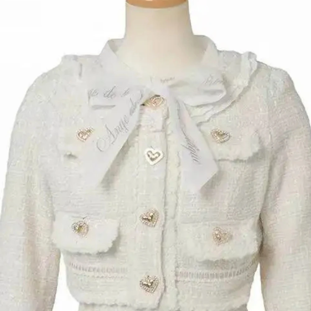 

2026 Spring New Sweet Cute Women's Tweed Bow Single-Breasted Short Jacket and High-Waisted A-Line Mini Skirt Two-Piece Set
