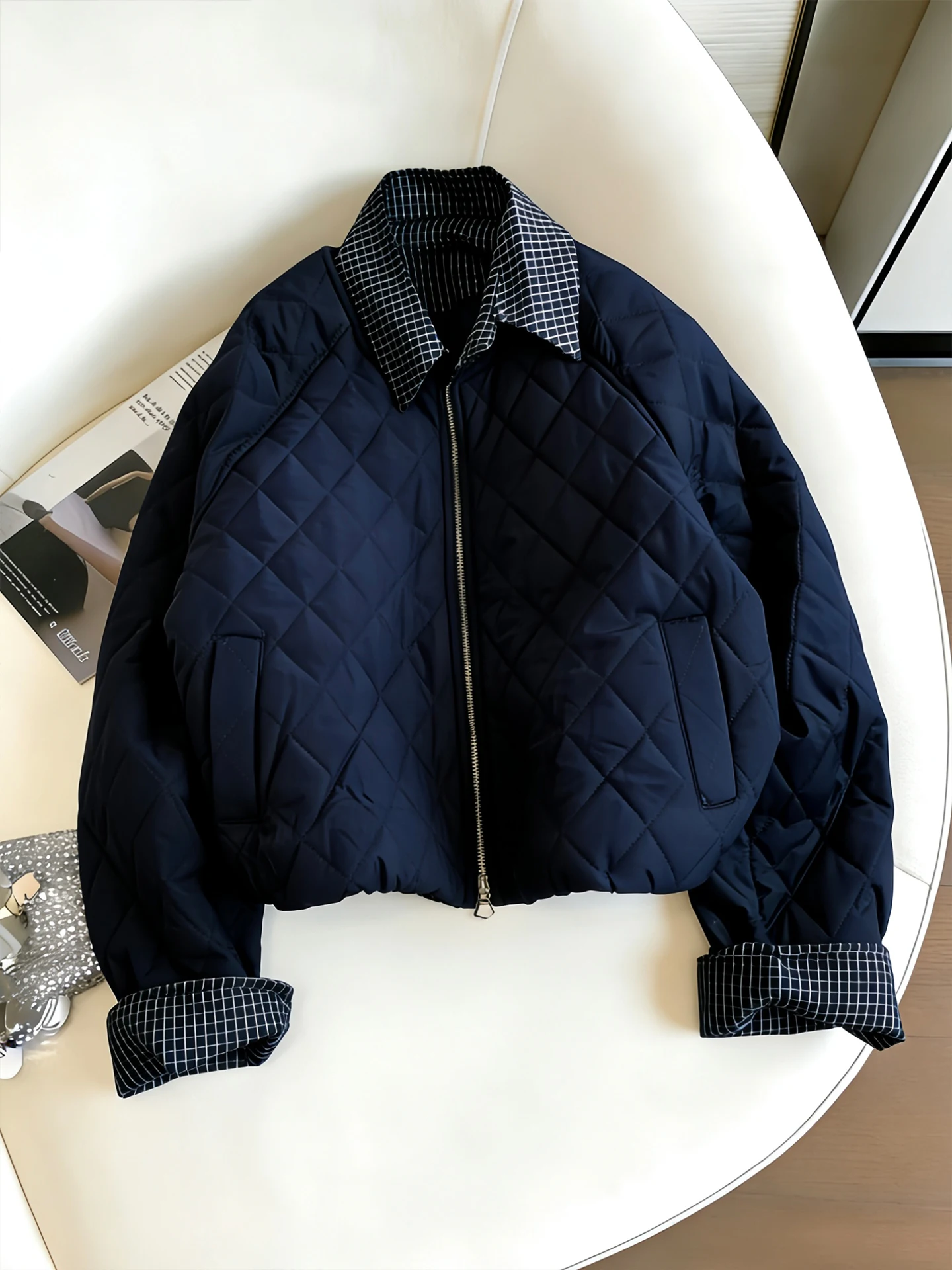 

Unique ort Quilted Cotton Jaet Lightweight Loose Fit Collar Women's Faionable Autumn Winter Coat Korean Sle