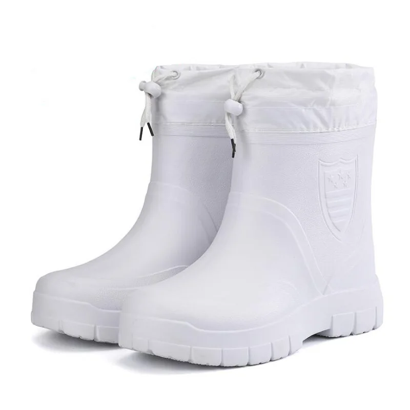 Botas de nieve 2025 para hombre, Botas de lluvia impermeables, además de zapatos de algodón cálidos antideslizantes de terciopelo, Botas de lluvia integradas para protección laboral