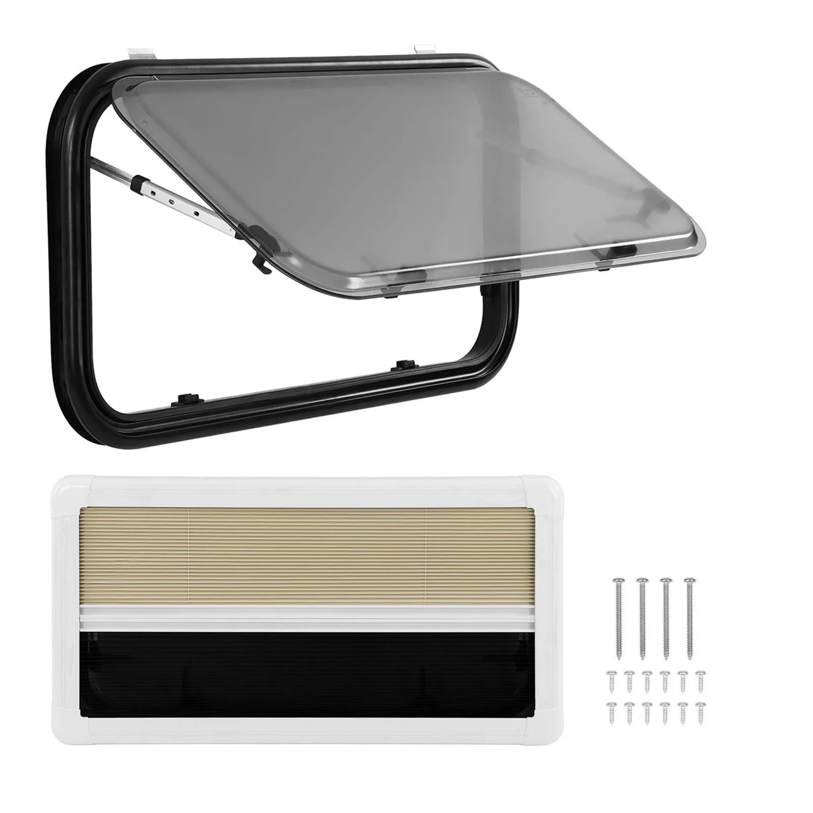 

RV Vent Window RV Push Out Window Double Layer 900x450mm Privacy Curtain Insect Net External Exit Window for Campervans
