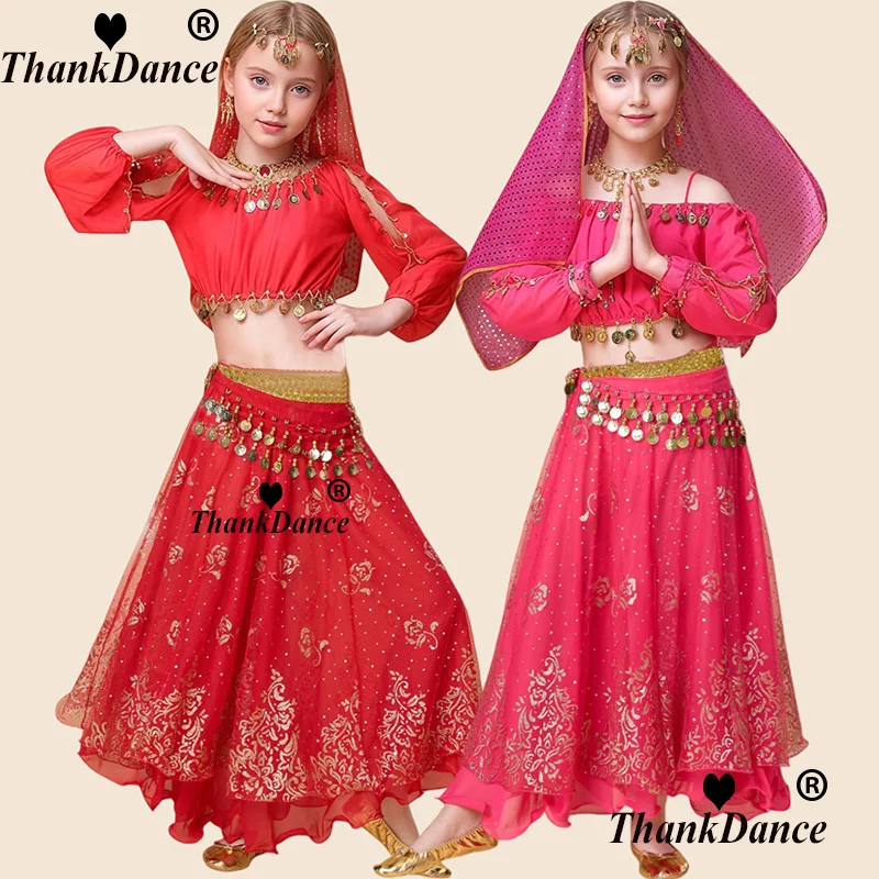 

4 шт., детские костюмы для восточных танцев для детей, индийский костюм, костюм жасмина, танцевальная одежда для танца живота для девочек, одежда для танца живота