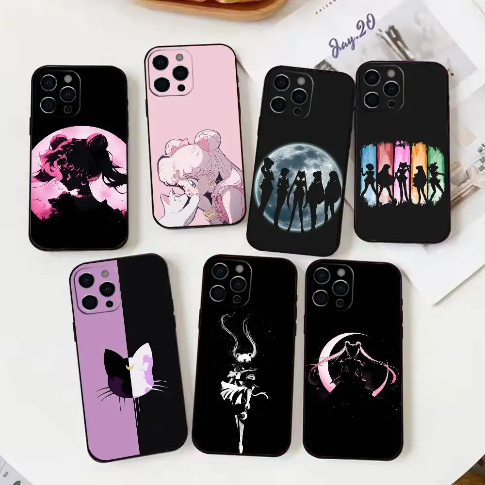 

S-Sailor moon Phone Case For iPhone 17, 16,15,14,13,12,11 X XR Plus,Others Soft Black Cover