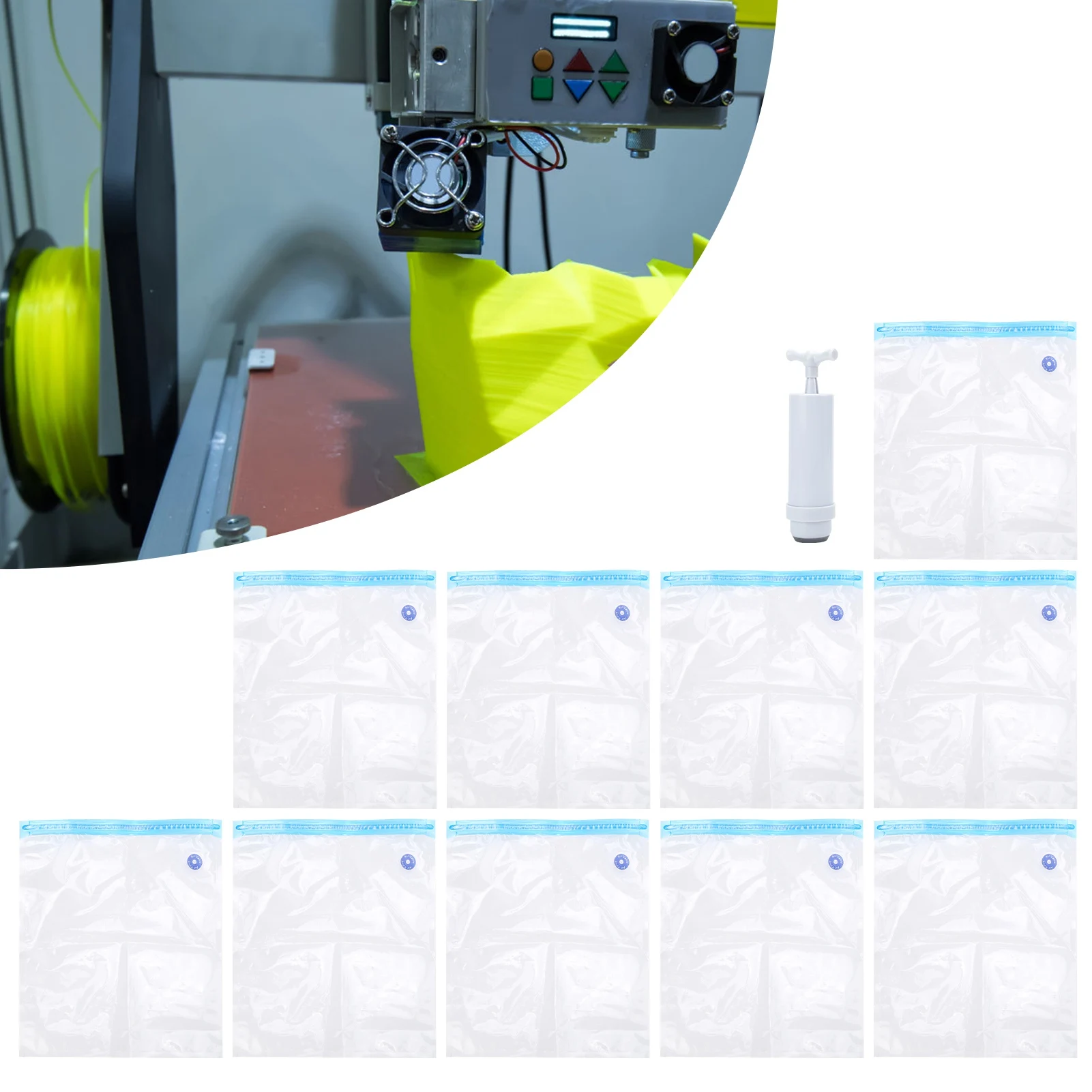 10PCS Filament Dryer Vacuum Sealing Bags for PLA 3D Printer Parts + Air Pump Extractor Humidity Resistant Filament Bags