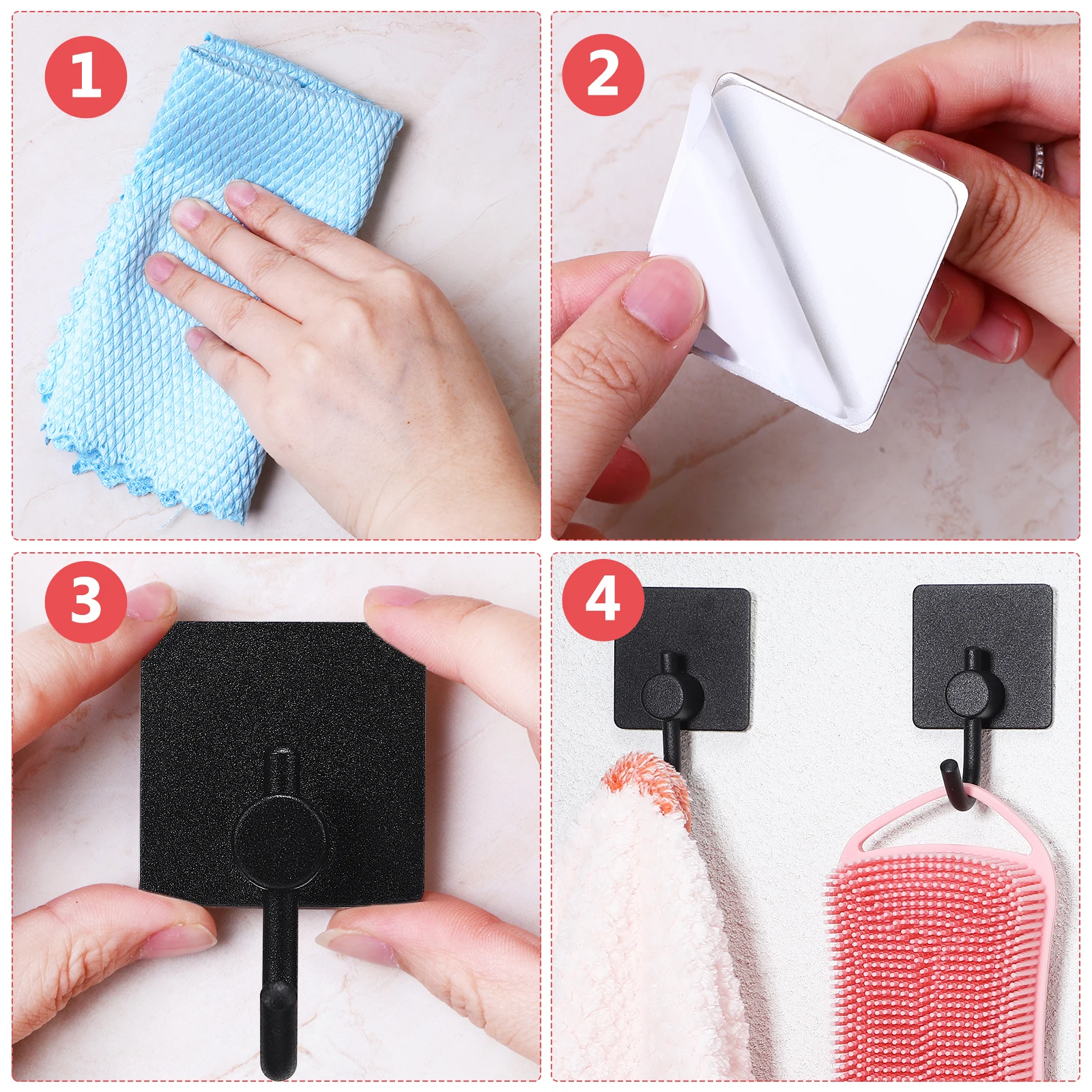 

6pcs Self Adhesive Stainless Steel Hooks for Hanging Clothes Towels Black Wall Hangers Metal Curved Hook Bath Facility