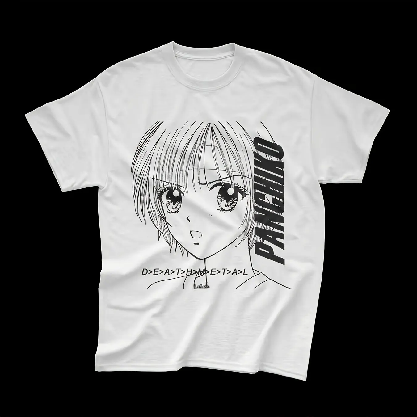 Panchiko Death Metal Grafik-T-Shirt Anime/Manga Tee mit Panchiko-Charakterdesign und Death Metal-Label