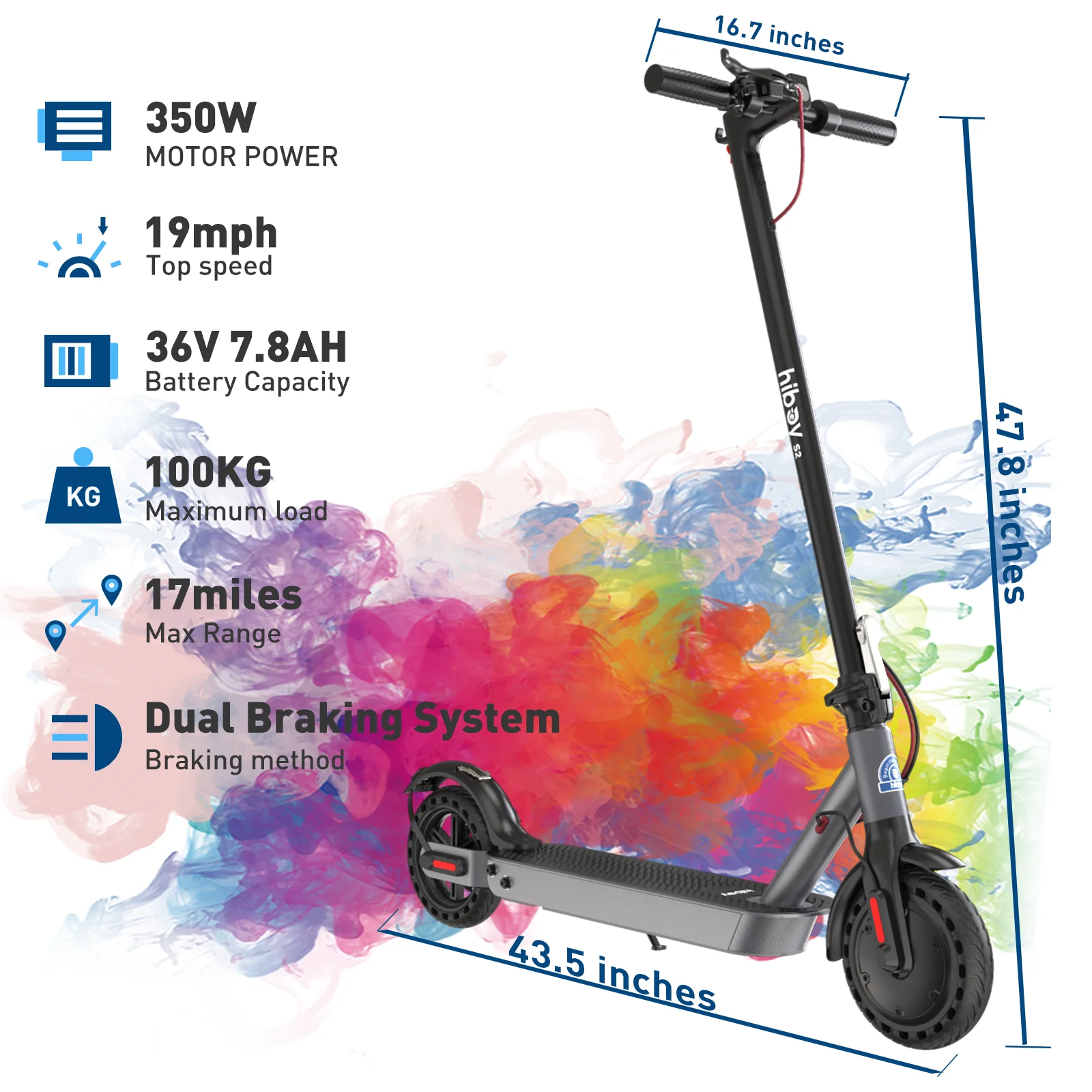 Hiboy S2 Electric Scooter for Adults, 350W Motor 17 Miles Long Range E-Scooter, 19 Mph Max Speed, 8.5