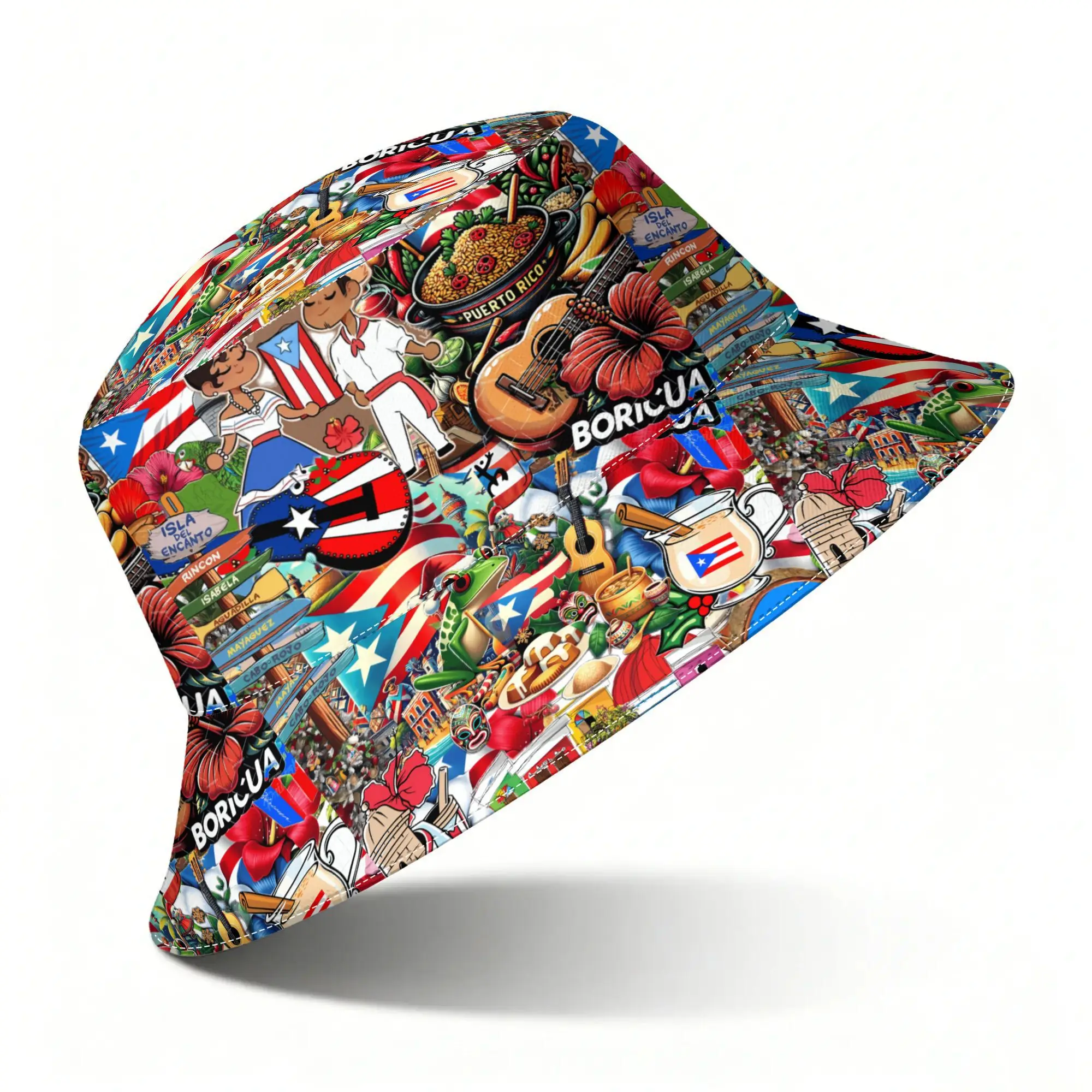 Custom 2D Print Design Puerto Rico Fashion Outdoor Bucket Hat Unisex Outdoor Street Hip-hop Beach Cap