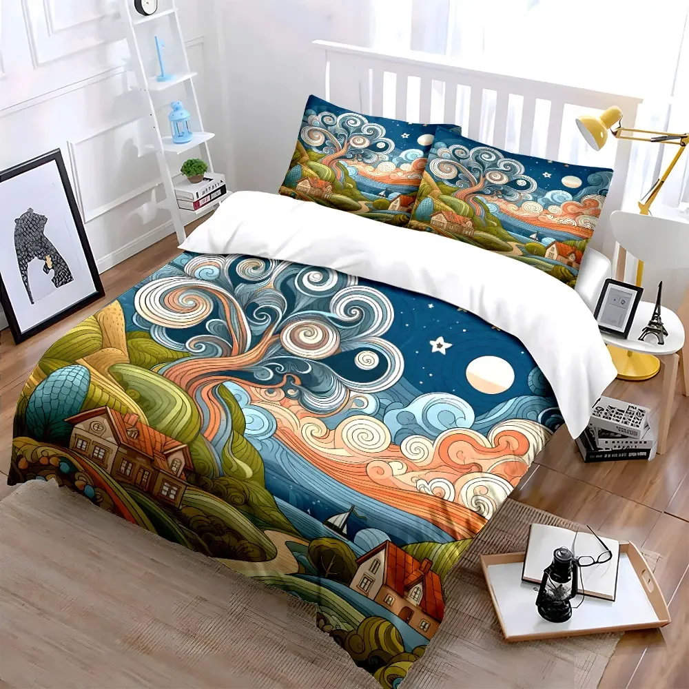 Landscape Artwork Three-Piece Set Soft Comfortable Duvet Cover Bedding Set Included 1*Duvet Cover & 2*Pillowcases, gift