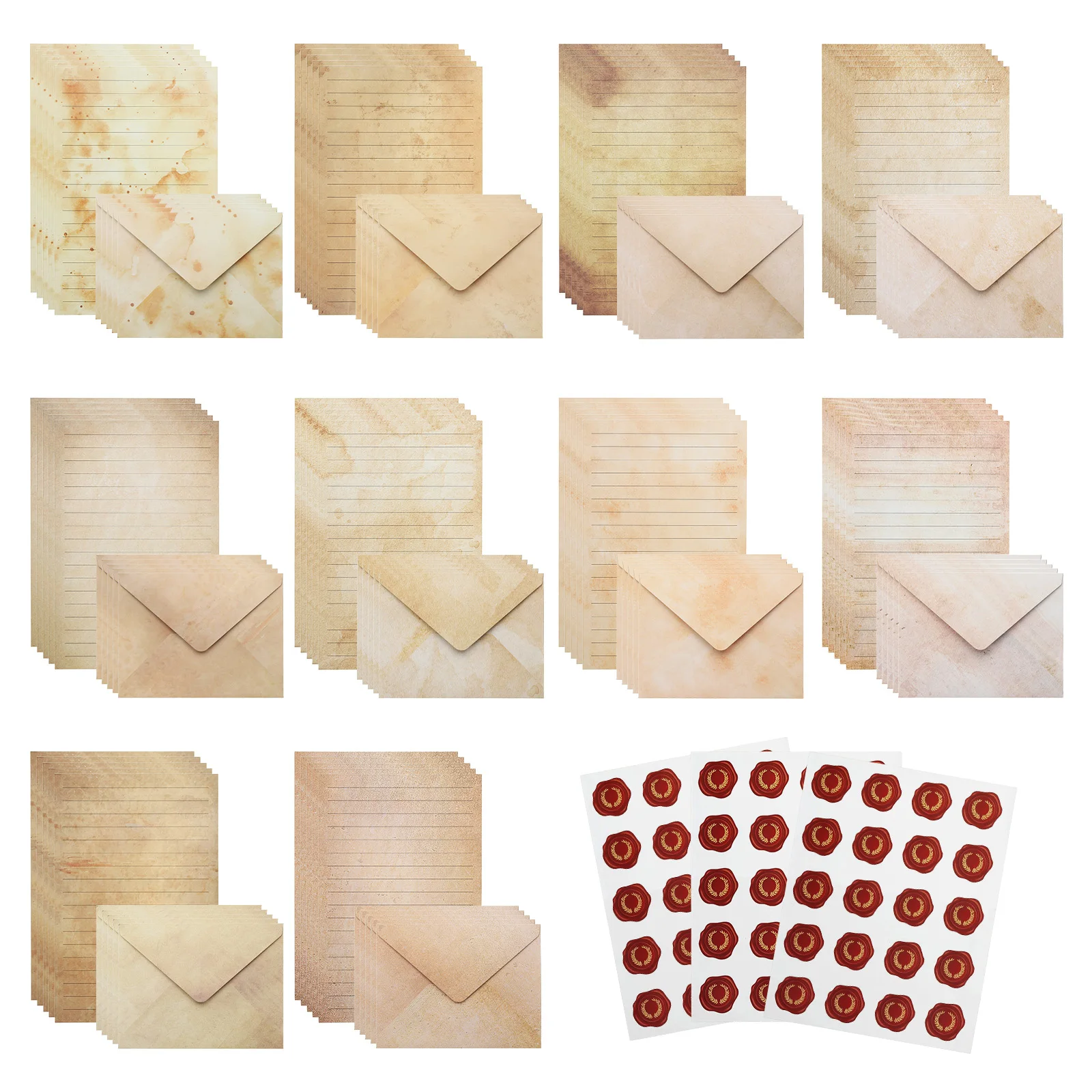 Vintage Stationery Paper and Envelopes Set 50Pcs Writing Paper with 50Pcs Envelopes 60Pcs Sticker Stationery Set for Invitation