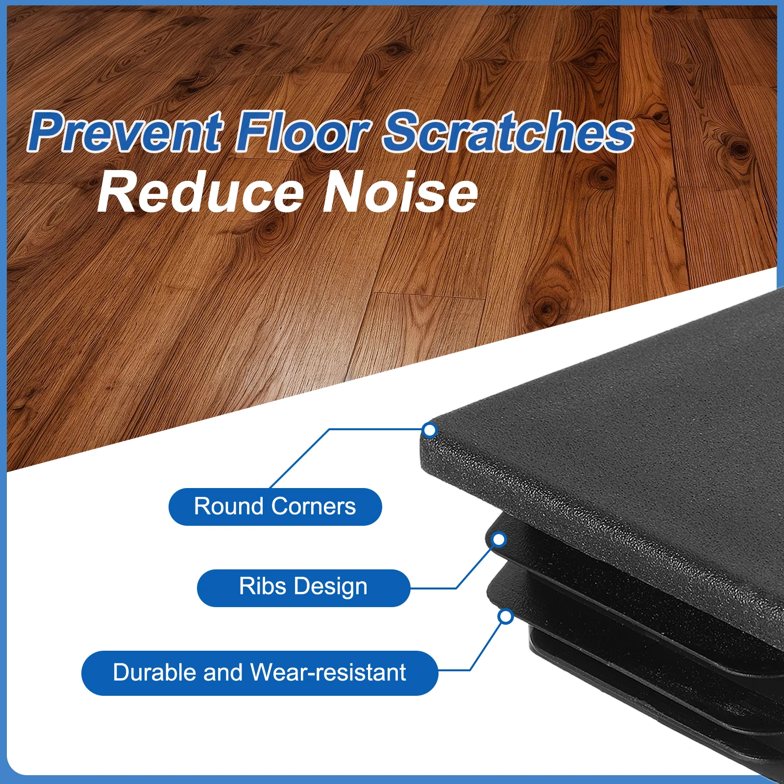 8/16/24/32Pcs Rectangle Tubing End Caps Plastic Plugs Protectors Square Bottom Foot Cover Anti-slip Furniture Floor Pads Black