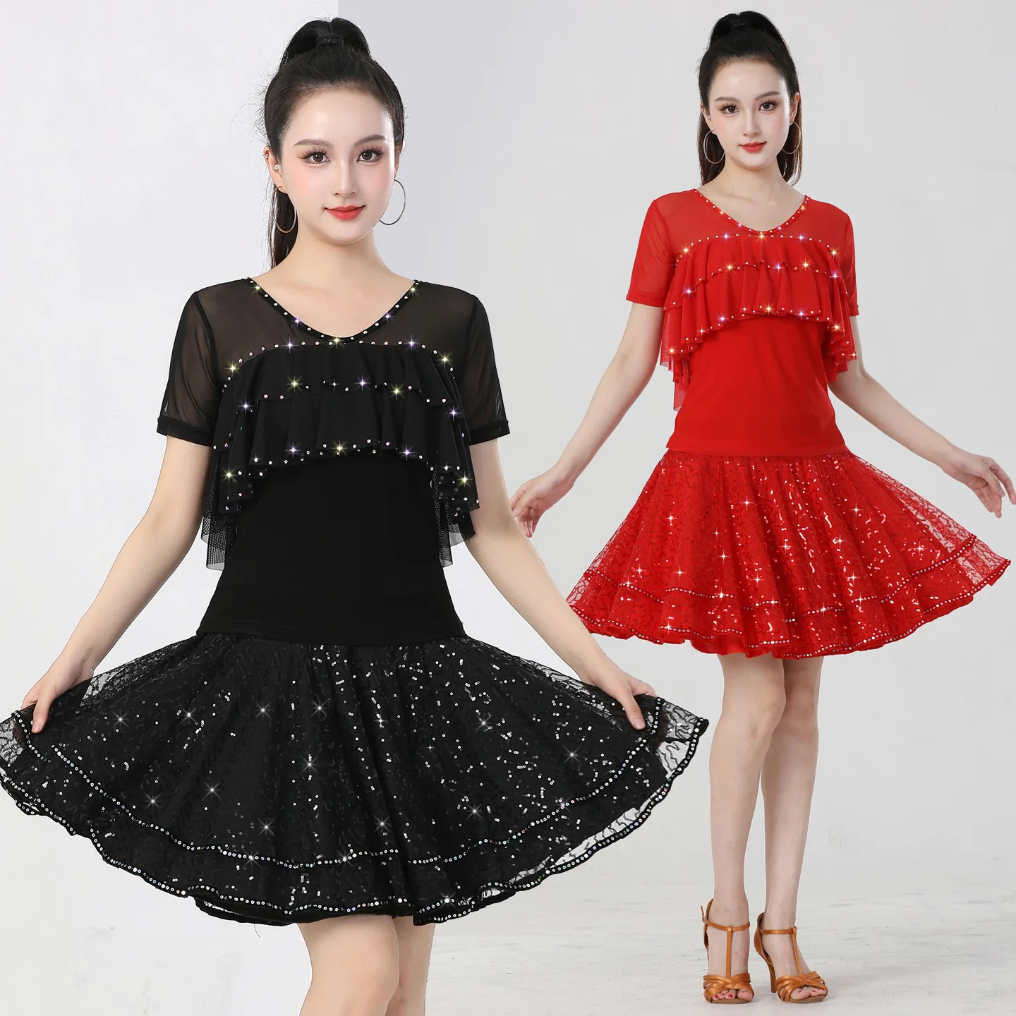 square-dance-costume-set-summer-three-step-beat-performance-clothes-social-dance-national-dance-big-skirt-gitaba-dancing-clothes