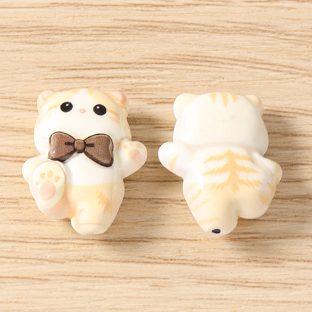Tusember 5 Stück 15*19mm Niedliche Kawaii Keramik-Katzen-Anhänger Perlen für Schmuckherstellung Armbänder Halsketten DIY Mädchen Geschenke – Detail 9