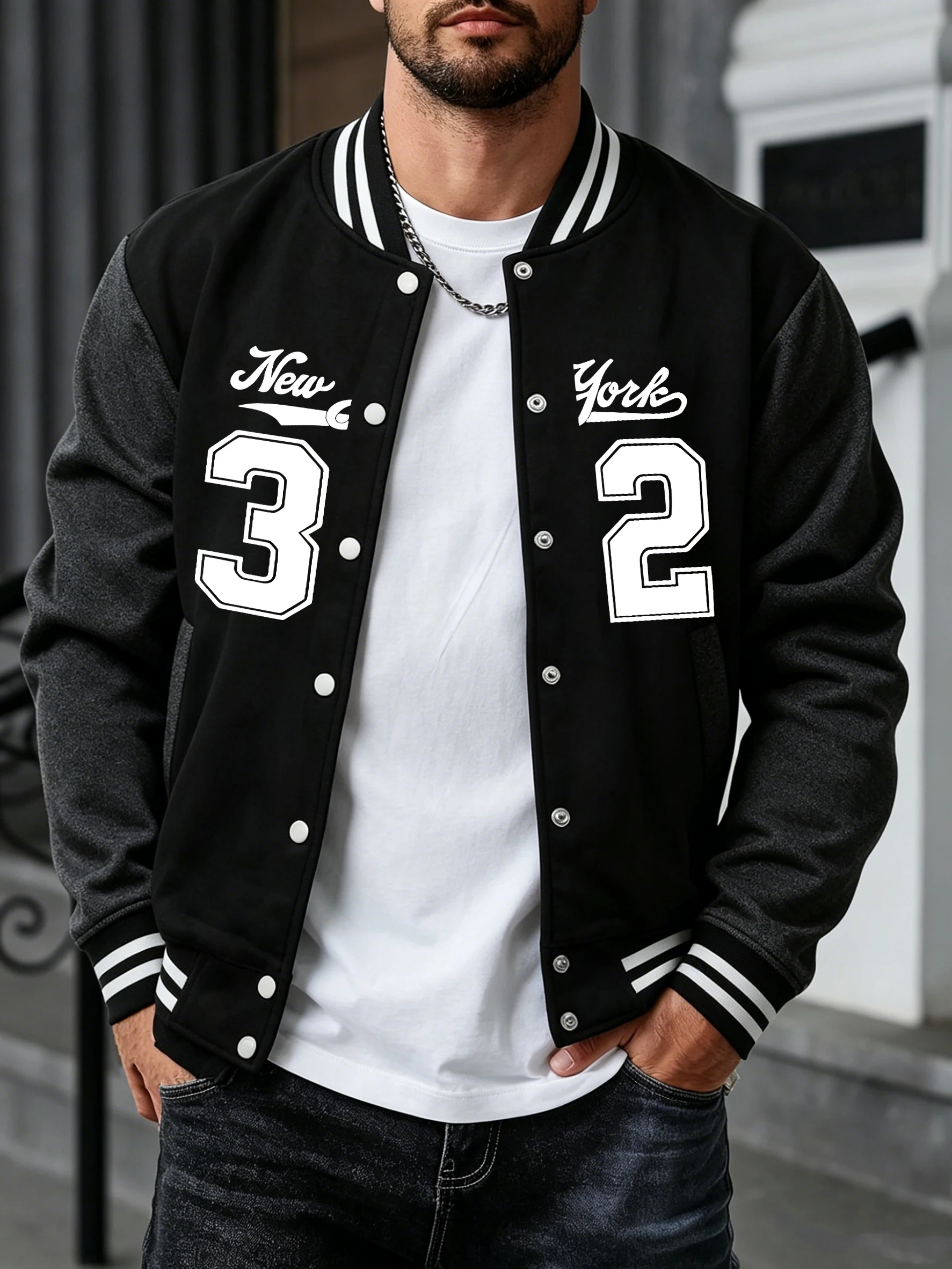 

New York Number 32 Printed Male Streetwears Street Oversized Baseball Uniform Fashion Comfy Tops Autumn Winter Warm Jacket