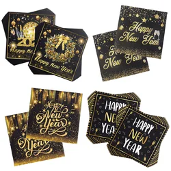 Happy New Year Napkins Black and Gold New Years Eve Disposable Tableware Party Table Decoration 2025 New Year Party Supplies