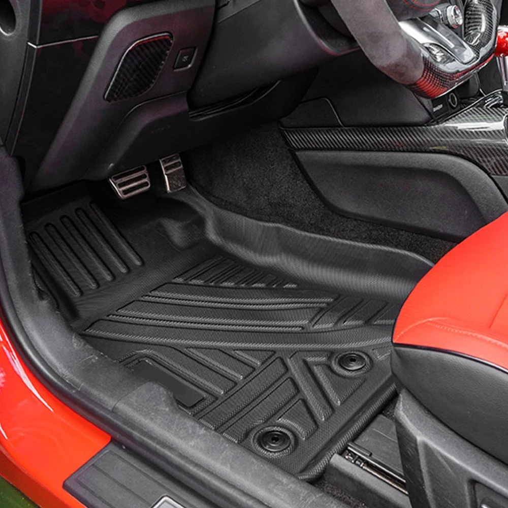 For Ford Mustang G6 2015-2022 Auto Car Floor Mats All-Weather TPE Foot Mat Odorless Pad Waterproof Tray Mat Interior Accessories